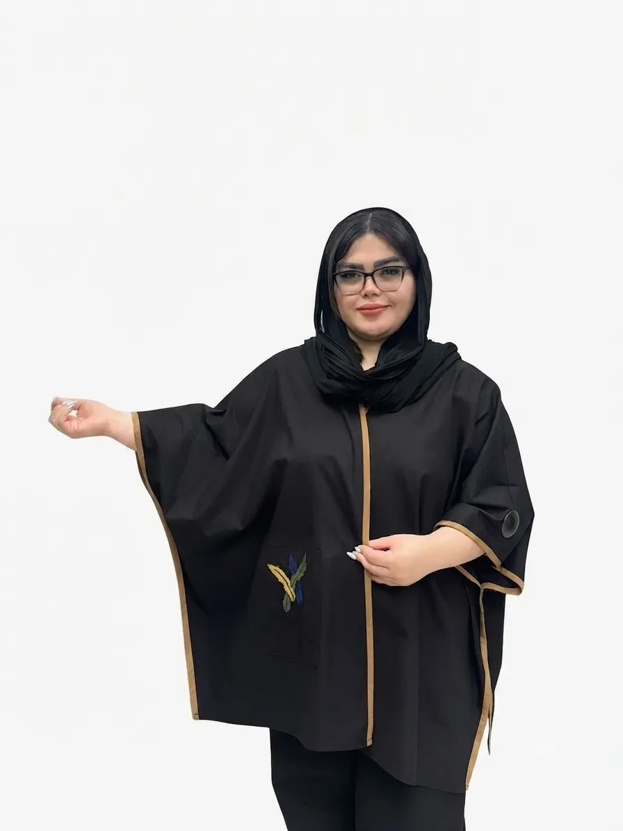 مانتو پانچی سایز بزرگ زنانه لینن جیب گلدوزی برند بیگ سایز
